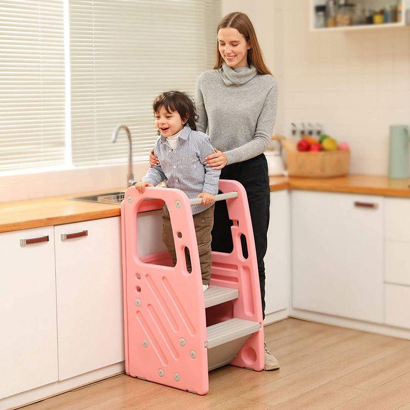 SDADI PLT01PK Children's Plastic Learning Step Stool with 3 Adjustable Heights