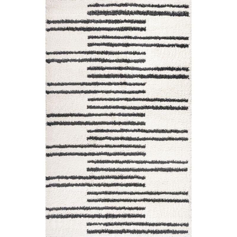 Petra Stripe Geometric Shag Area Rug - JONATHAN Y