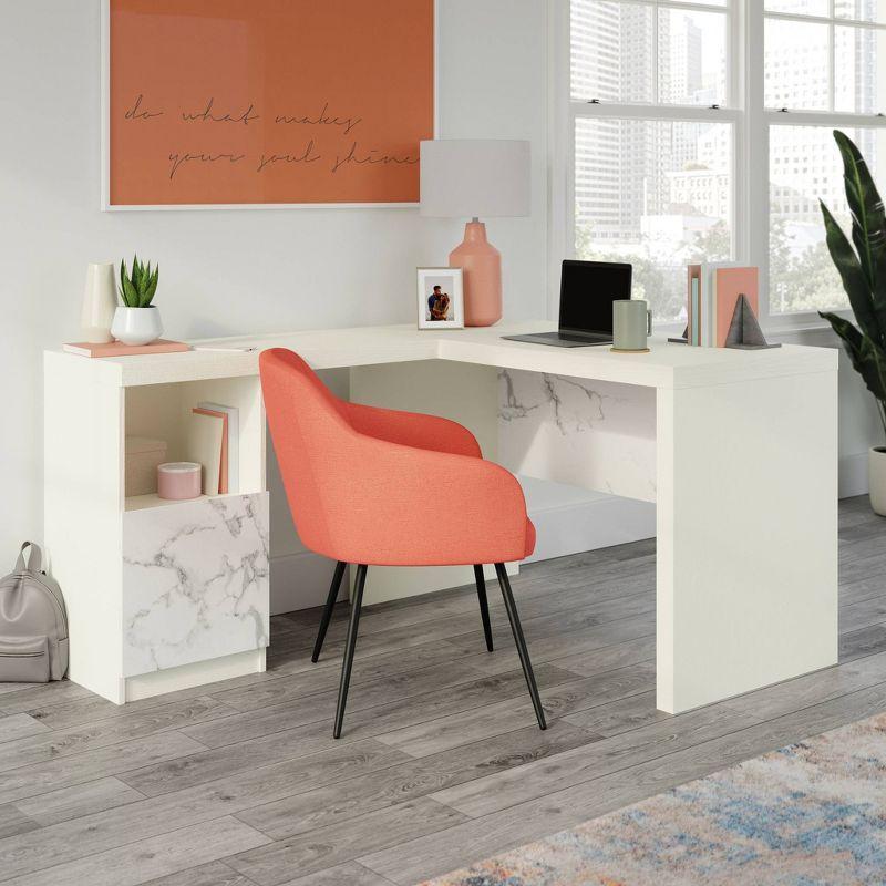 White L-Shaped Corner Desk with Drawer and Filing Cabinet