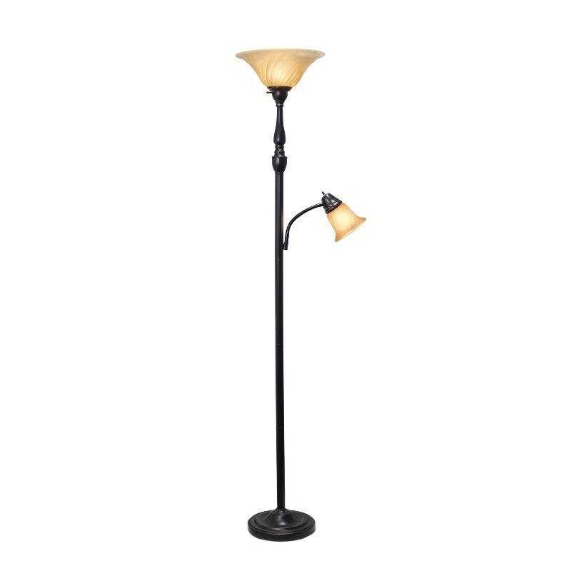 Torchiere Floor Lamp with Reading Light and Marble Glass Shade - Lalia Home