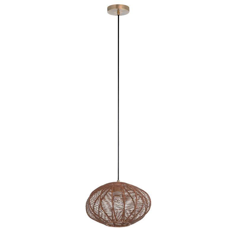 13.5" Gracelynn 1 - Light Woven Rattan Globe Pendant, Brown