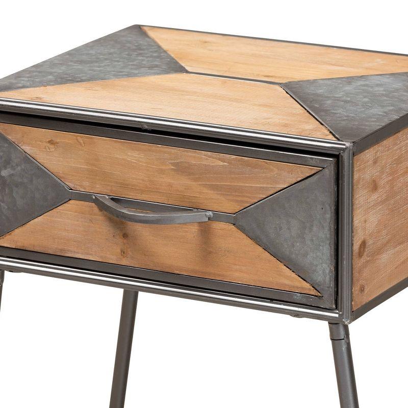 Laurel Metal and Wood 1 Drawer Nightstand Gray/Brown - Baxton Studio: Contemporary Bedside Table with Storage