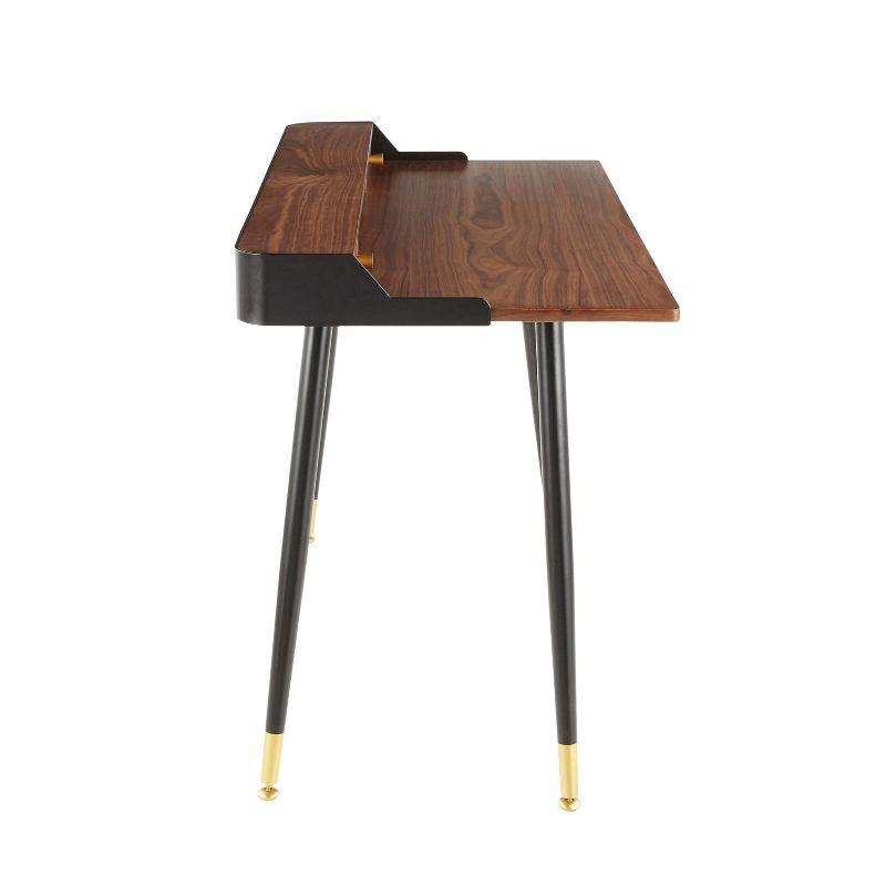 Harvey Mid-Century Modern Walnut Desk with Black and Gold Accents