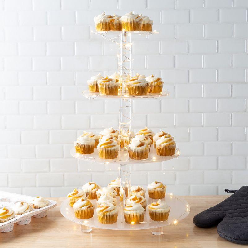 4-Tier Cupcake Stand - Round Acrylic Display Stand with LED Lights for Birthday, Tea Party, or Wedding Dessert Tables by Great Northern Party