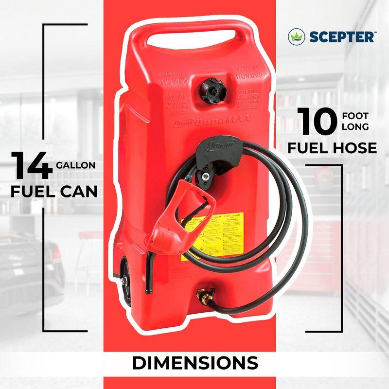 Scepter Flo N' Go Duramax 14 Gallon Portable Gas Fuel Tank, Container Caddy Can with LE Fluid Transfer Siphon Pump and 10 Foot Long Hose, Red, 2-Pack