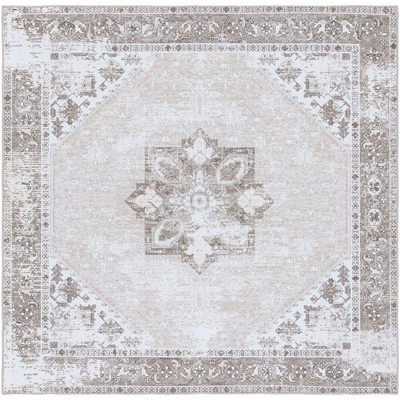 Ivory and Beige Synthetic Washable Area Rug