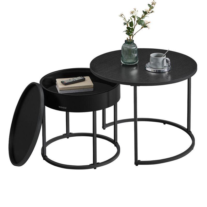 Rustic Brown and Black Round Nesting Coffee Tables with Storage