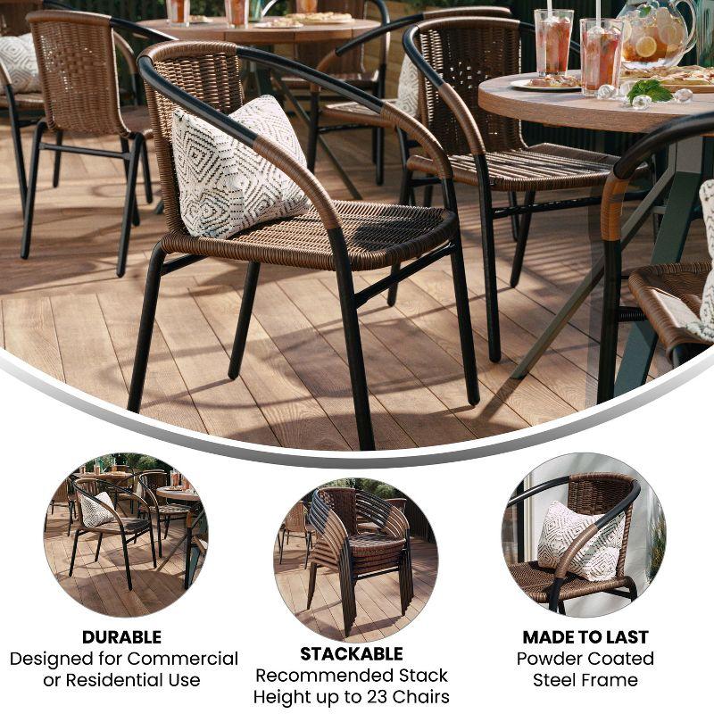 Flash Furniture Lila 2 Pack Medium Brown Rattan Indoor-Outdoor Restaurant Stack Chair