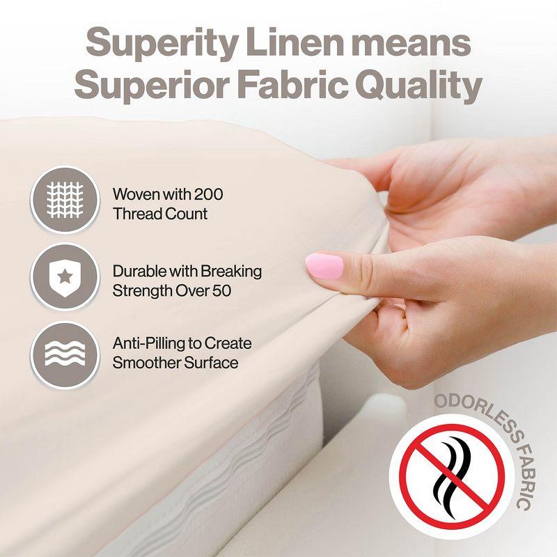Superity Linen Twin XL Fitted Sheet - 100% Premium Cotton - 200 Thread Count - Beige