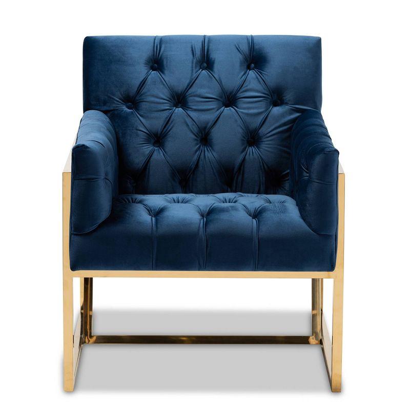 Milano Velvet Fabric Upholstered Finished Lounge Chair Gold/Blue - Baxton Studio: Mid-Century Modern Accent, Plywood Frame