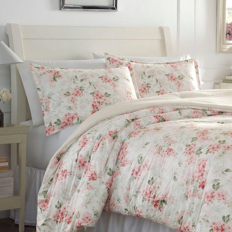 Full White Cotton Reversible Floral Comforter Set