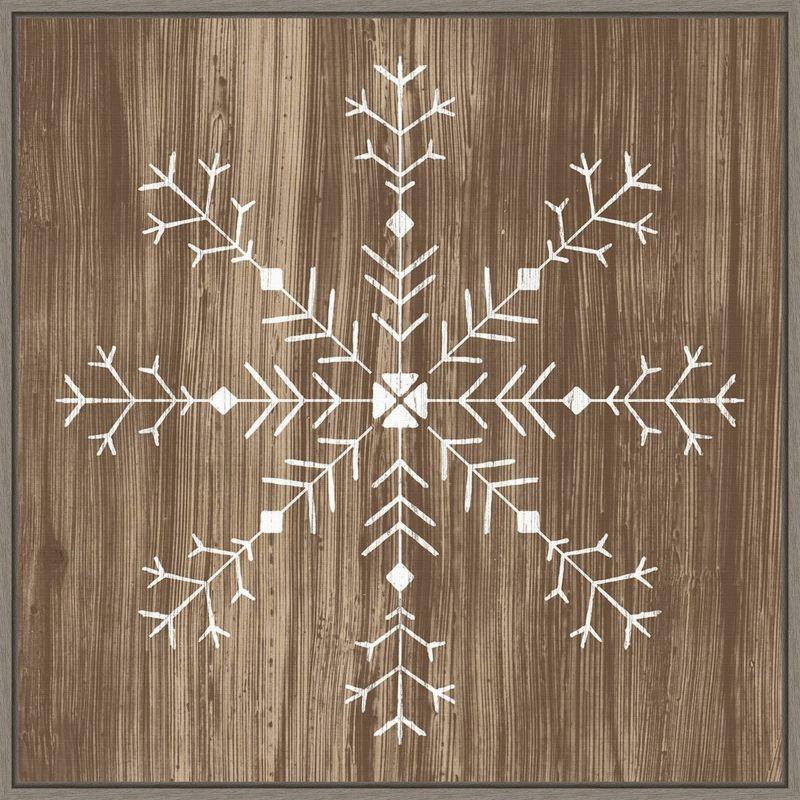 22" x 22" Barnwood Wonderland I Snowflake Framed Wall Canvas - Amanti Art: Hand-Stretched, Lithograph Print, MDF Frame