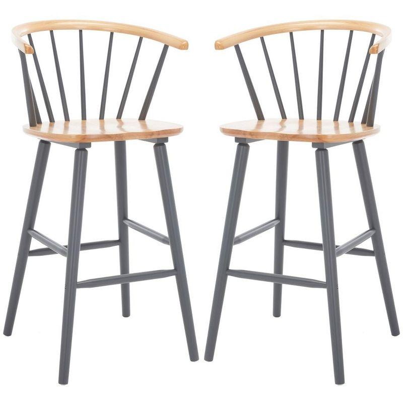 Natural and Grey Windsor Bar Stools with Graduated Legs, Set of 2