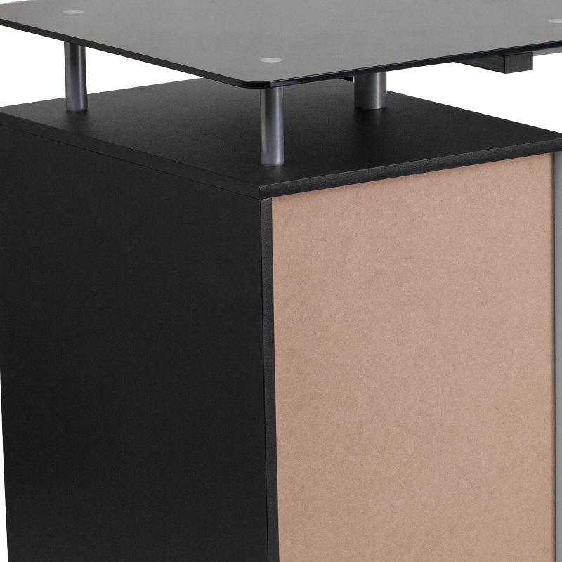 Emma and Oliver Black Glass Computer Desk with Three Drawer Pedestal