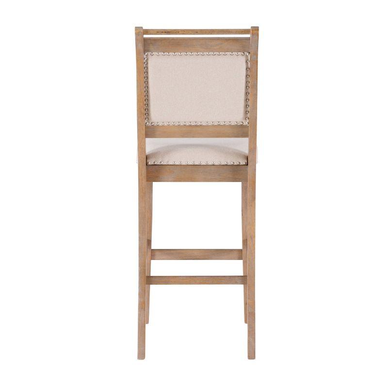 Emmy Padded Back Nailhead Barstool Natural - Linon: 30" Height, Rustic Wash, Upholstered, Footrest