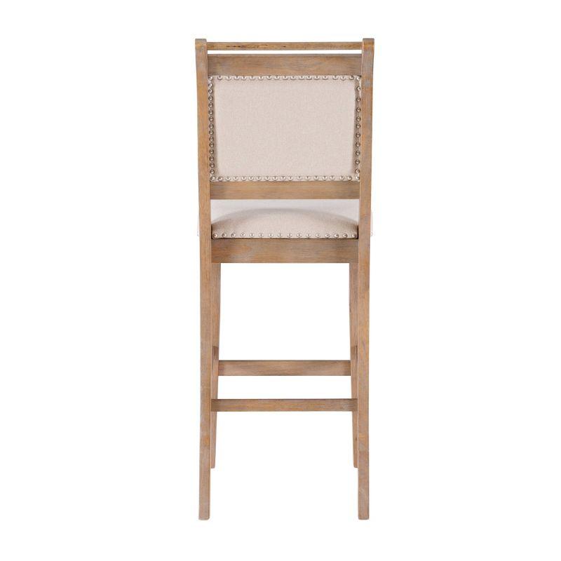 Emmy 30" Rustic Graywash Wood Bar Stool with Natural Fabric