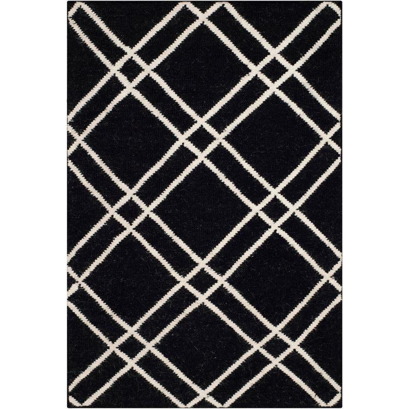 Handmade Geometric Black/Ivory Wool Round Area Rug, 30"