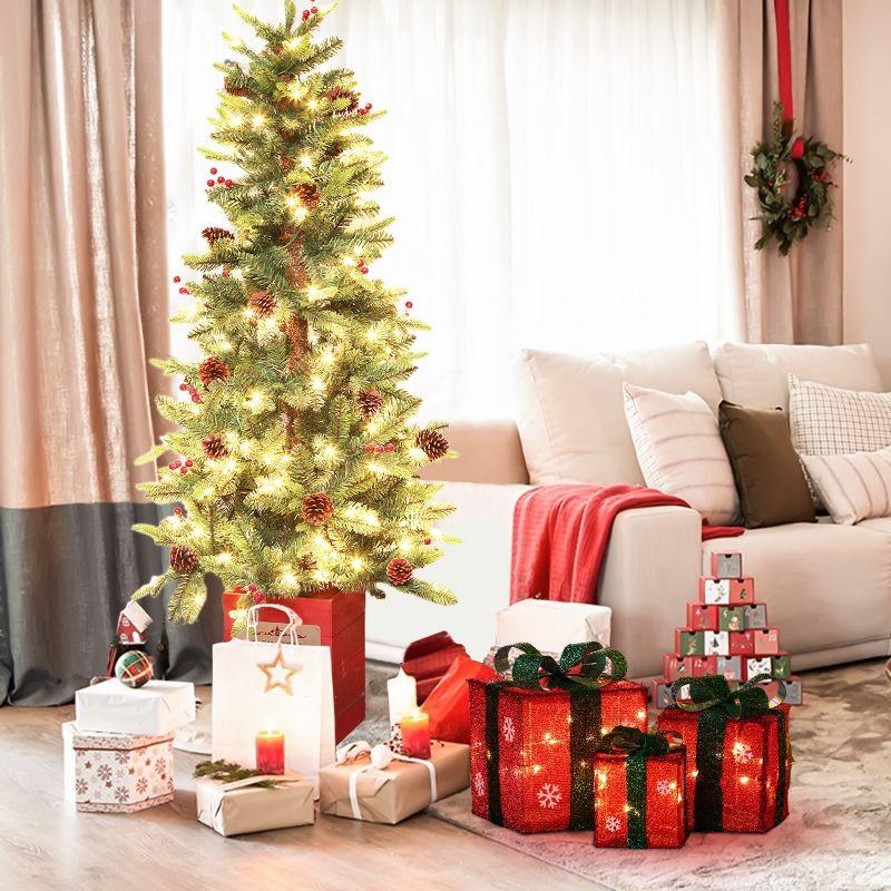 LuxenHome Set of 3 Red and Green Presents with Bows Lighted LED Indoor Outdoor Holiday Decoration