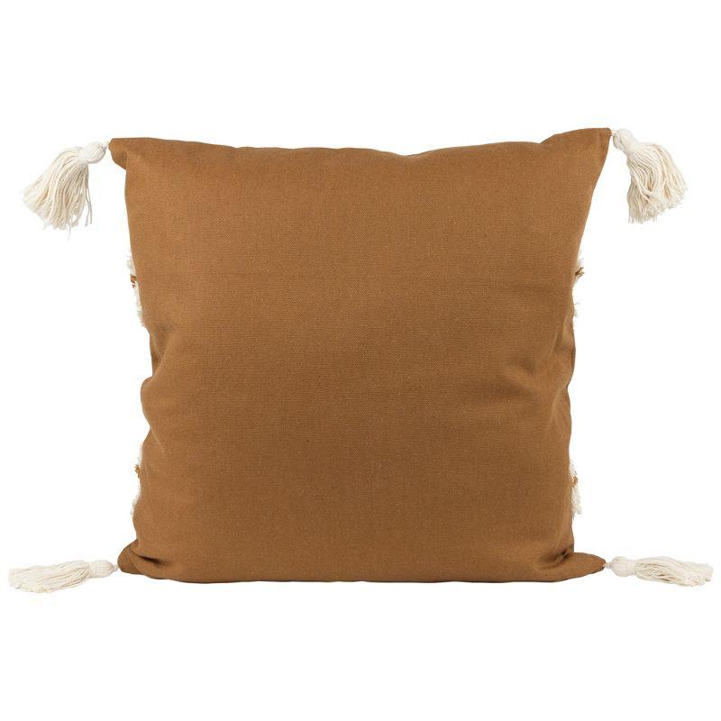 Northlight 16" Camel Brown Boho Square Cotton Throw Pillow with Tassels