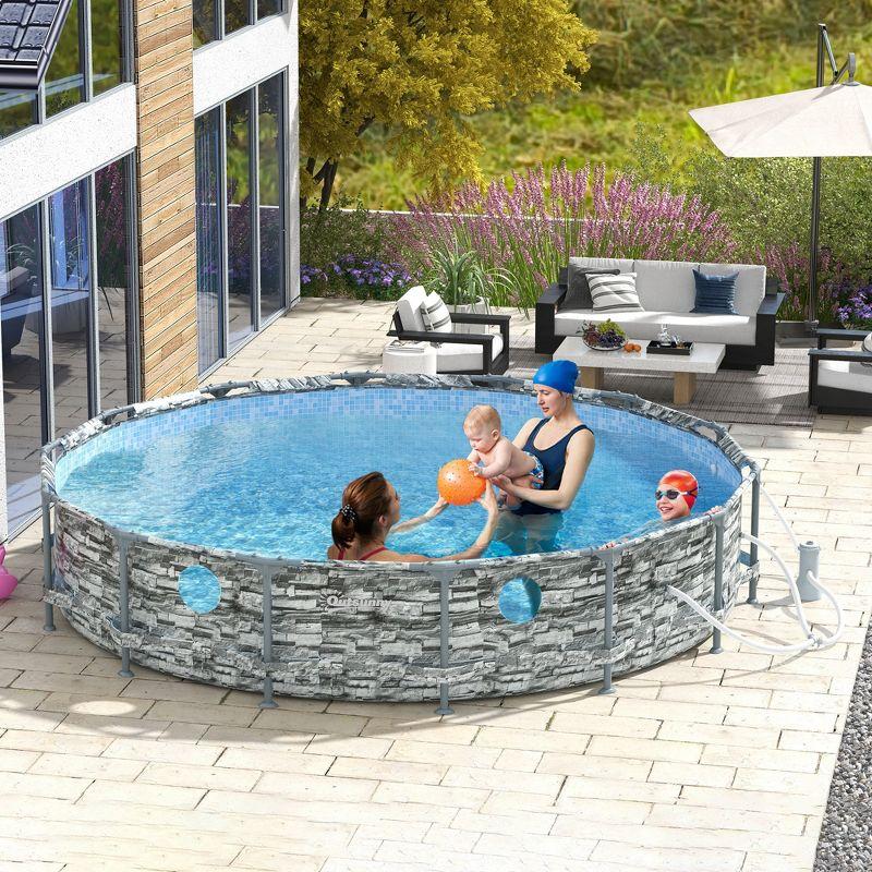 Outsunny 168.1" x 33.1" Round Above Ground Swimming Pool with Cartridge Filter Pump and Repair Patch, Steel Frame Pool