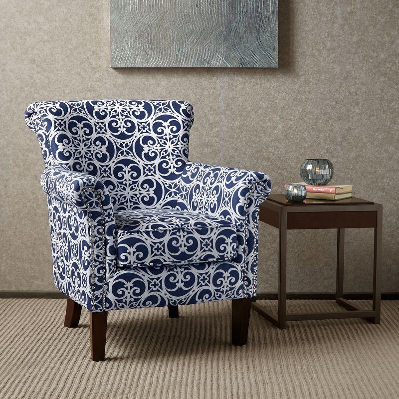 Navy Geometric 30" Wood Base Accent Chair