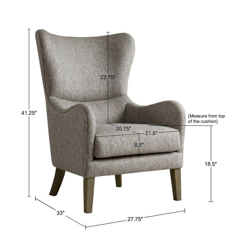 Aria Swoop Upholstered Wing Chair Gray - Madison Park: Comfortable Armchair, Polyester Fabric