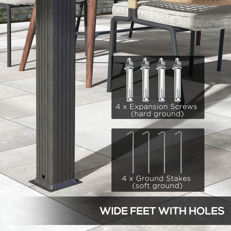 Outsunny 10' x 12' Outdoor Retractable Pergola, Heavy Duty Wood Grain Aluminum with Weather Resistant Fabric Sun Shade Canopy, Patio Shelter, Gray