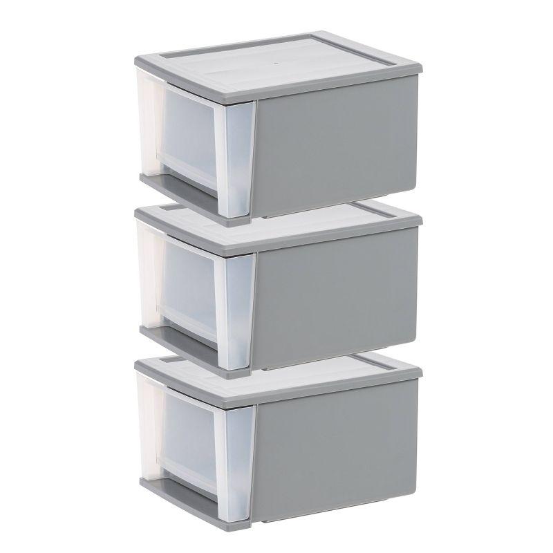 White Plastic Stackable Storage Drawers, Set of 3