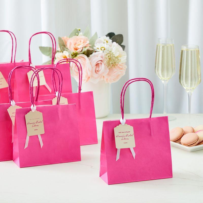 Sparkle and Bash 50 Pack Mini Pink Gift Bags with Handles, Bulk Kraft Party Favor Bags, 6 x 5 x 2.5 in