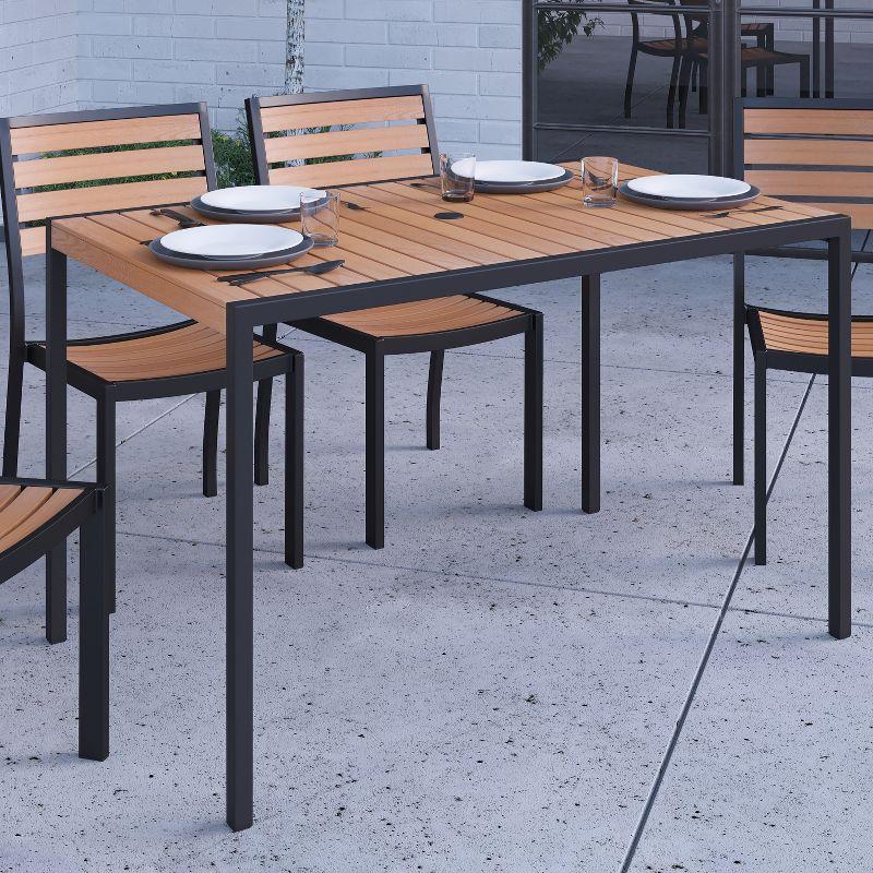 Merrick Lane 30" x 48" Faux Teak Outdoor Dining Table with Powder Coated Steel Frame