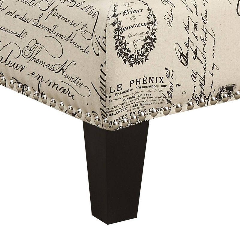 Emery Ottoman French Script - Picket House Furnishings: Contemporary Nailhead Trim, Polyester Upholstery, Plywood Frame