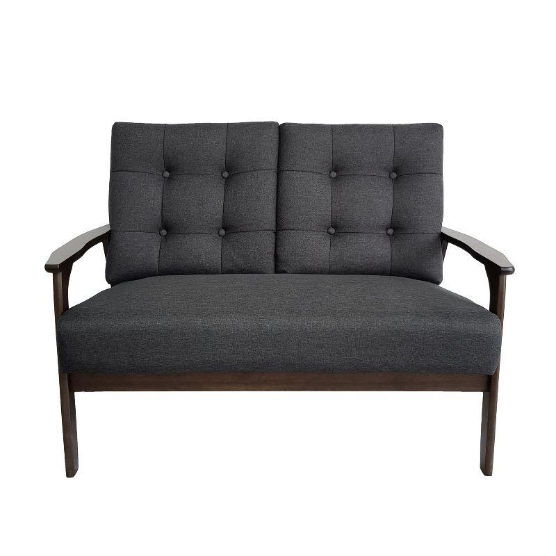 GDFStudio Norwood Mid-Century Modern 45.60" Upholstered and Rubberwood Loveseat, Charcoal Gray/Walnut