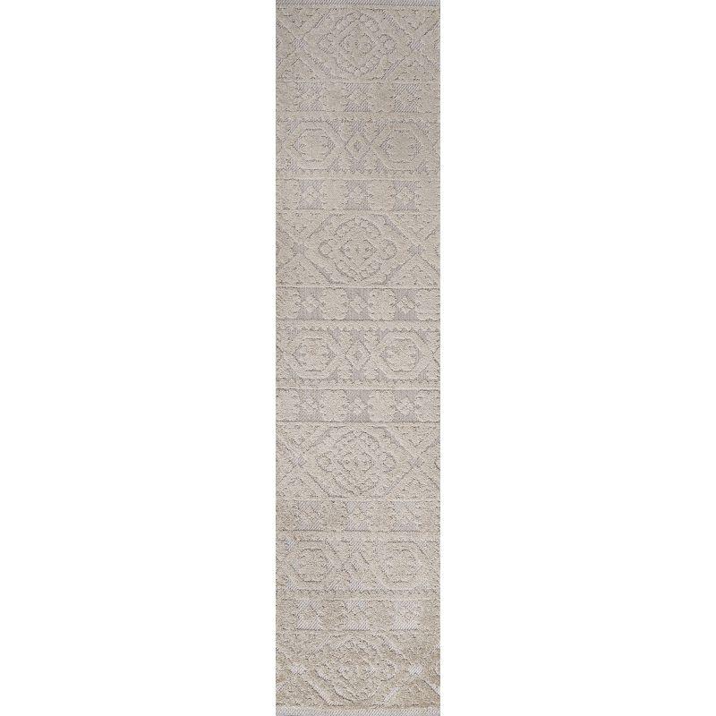 2'x8' Citta High-Low Pile Mediterranean Tile Indoor/Outdoor Runner Rug, Beige - JONATHAN Y