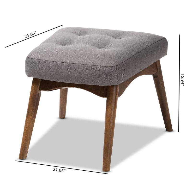 Waldmann Mid Century Modern Fabric Upholstered Ottoman Gray - Baxton Studio: Walnut-Finished Legs, Button-Tufted, Foam Padded