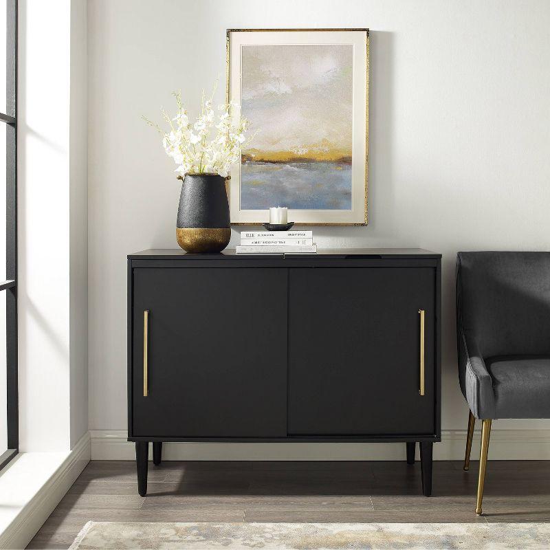 Everett Matte Black Mid-Century Modern Media Console with Storage