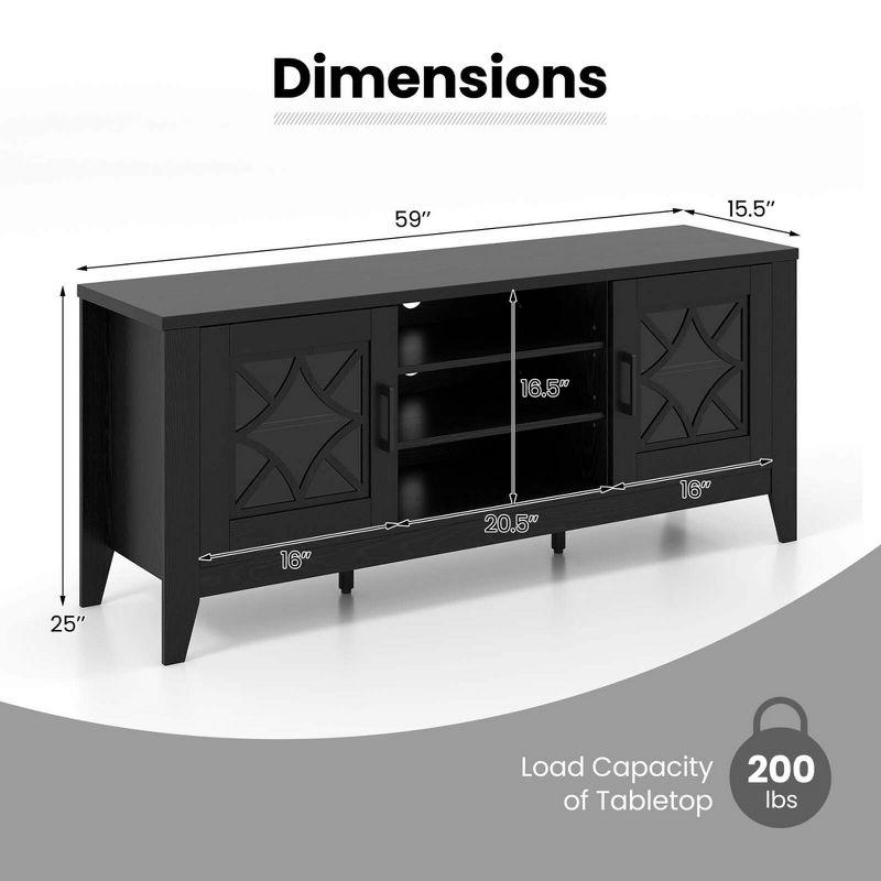 Costway TV Stand for TVs up to 65" with 3-Position Adjustable Shelves Tempered Glass Doors Black/Teal Blue