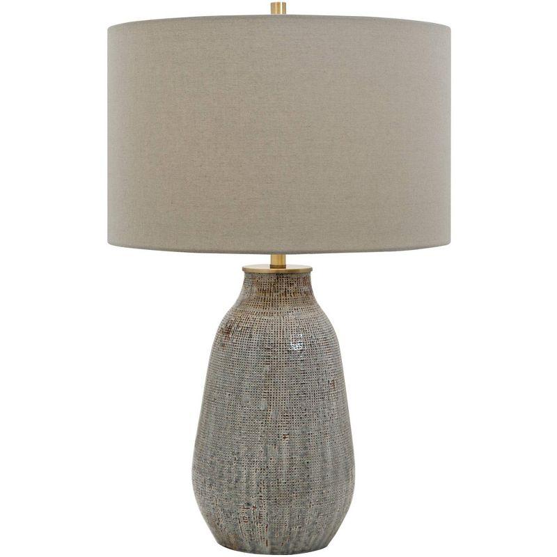 Monacan 26" Gray and Brown Ceramic Table Lamp with Off-White Drum Shade