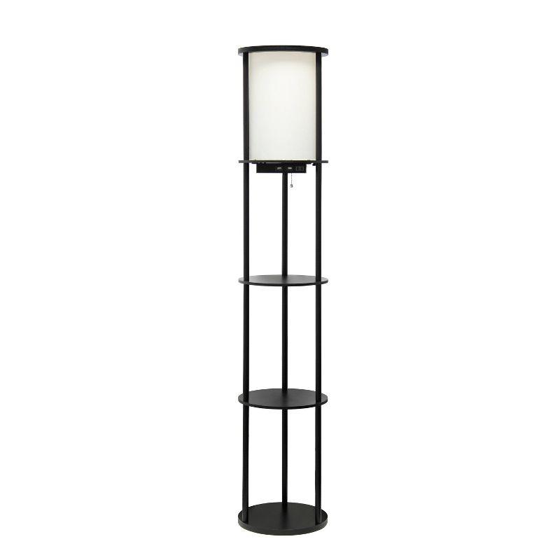 62.5" Round Modern Shelf Etagere Organizer Storage Floor Lamp with 2 USB Charging Ports and 1 Charging Outlet - Simple Designs