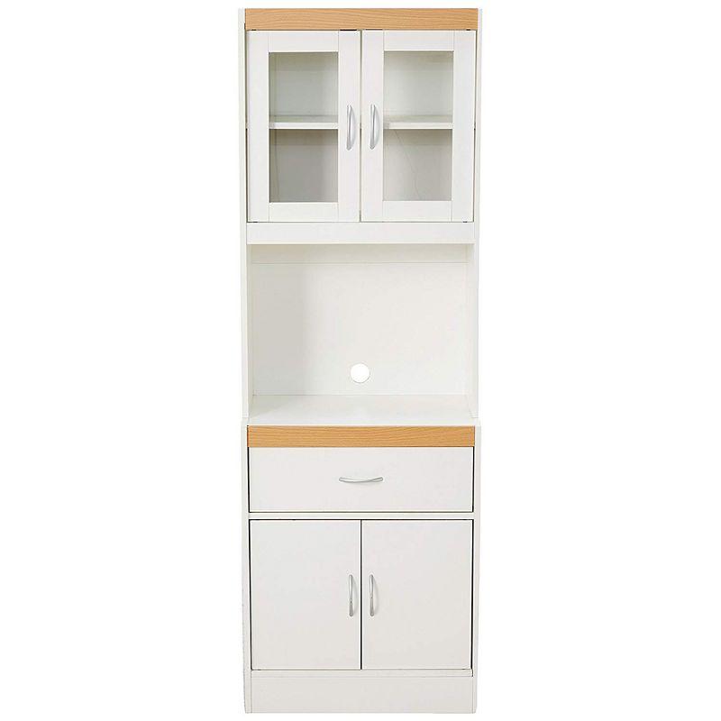 Hodedah Import Standing Top and Bottom Shelf Enclosed Kitchen China Cabinet with Front Sliding Pullout Drawer