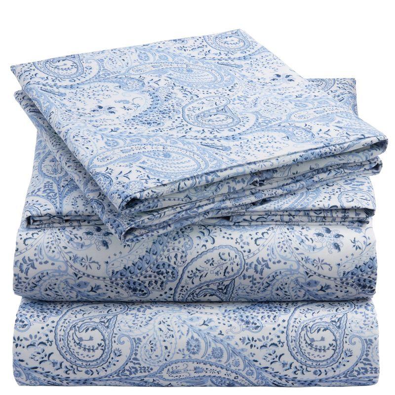 Queen Paisley Blue Microfiber 4-Piece Deep Pocket Sheet Set