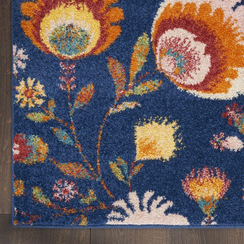 Vibrant Blue Floral Bloom 5' x 7' Easy-Care Synthetic Rug