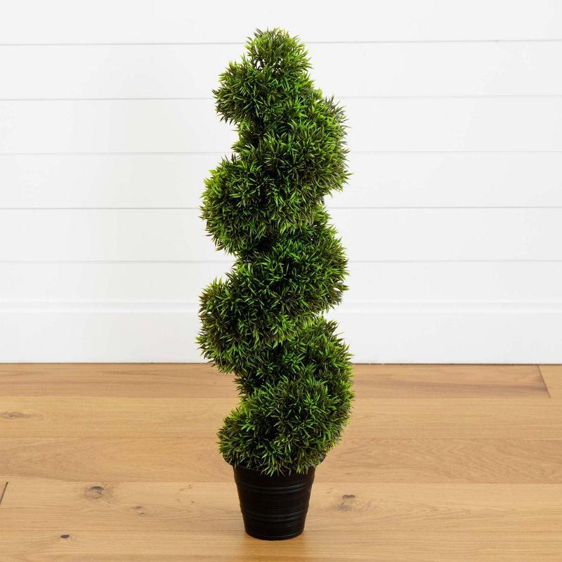 3' Green Plastic Grass Spiral Topiary with Black Planter