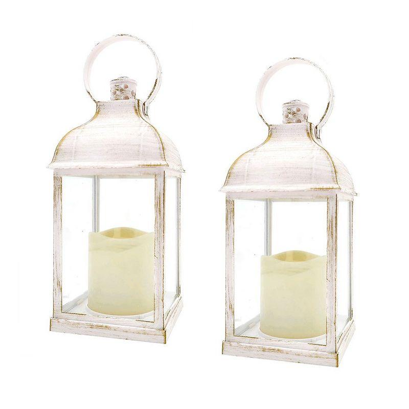 Winter Elegance Glass Tabletop Lantern with LED Candle - Set of 2