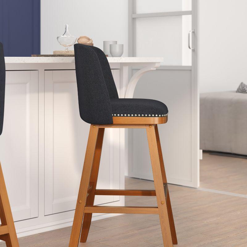 Flash Furniture 2 Pack Commercial Walnut Finish Wood Barstools with Nail Trim-Charcoal Faux Linen