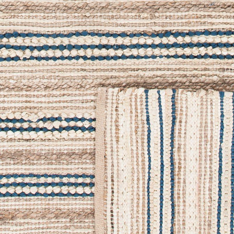 Cape Cod Natural and Blue Handwoven Cotton Area Rug, 5' x 8'