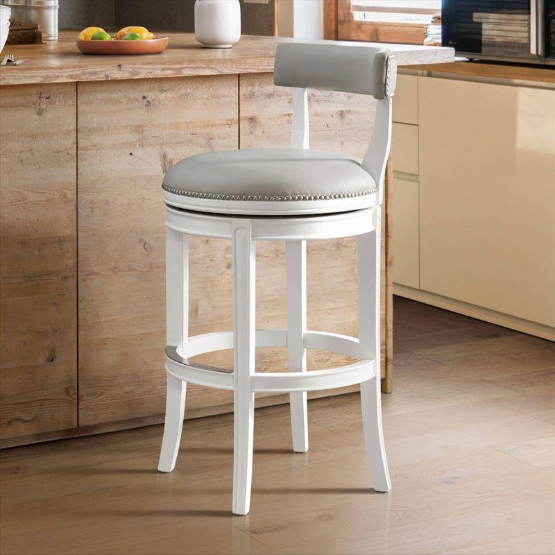 Hanover White and Gray Swivel Bar Height Stool with Faux Leather Seat