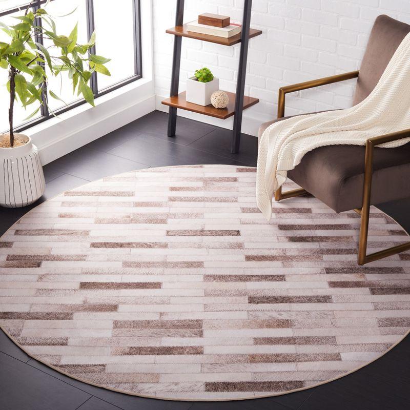 Faux Hide FAH500 Power Loomed Machine Washable Area Rug - Beige/Brown - 6' Round - Safavieh.