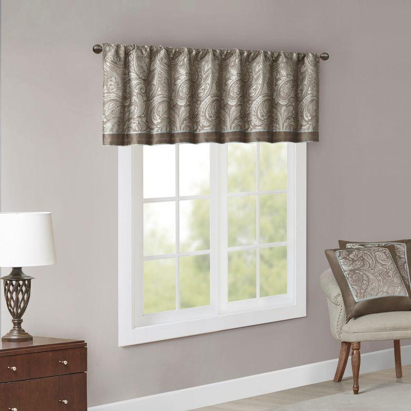 Blue Faux Silk Jacquard Rod Pocket Window Valance