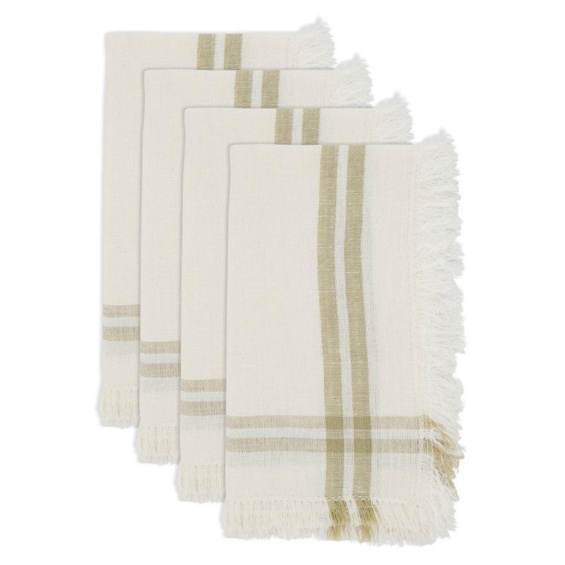 Saro Lifestyle Trendy Fringed Stripe Napkin (Set of 4), Beige, 20"x20"