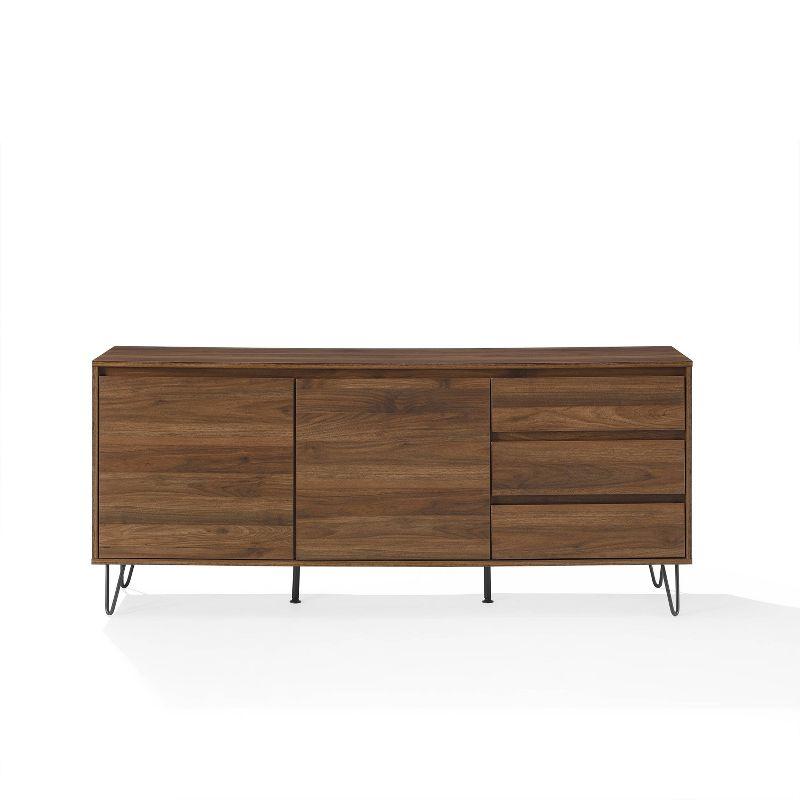 Crosley Teagan Record Storage Sideboard Brown Oak: Low Credenza, Buffet Console, Kitchen Cabinet